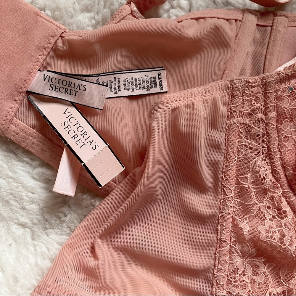 NWT Victoria’s Secret dream angels pink lace corset push-up bra with rhinestones - Picture 5 of 7